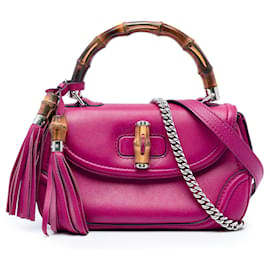 Borsa Gucci Medium in pelle di vitello rosa con manico Bamboo