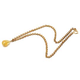 Gold Chanel CC Gold Plated Resin Teardrop Pendant Necklace