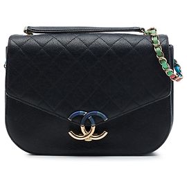 Chanel Paris Cuba Medium Quilted Caviar Thread Around Flap Satchel Schwarz