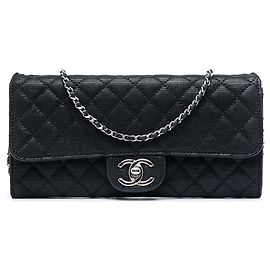 Borsa a tracolla Chanel CC Black Quilted Iridescent Fabric East West Flap