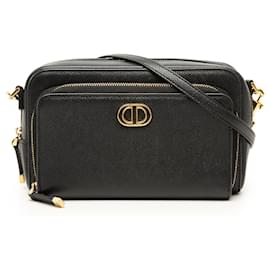 Borsa a tracolla Dior Caro in pelle di vitello granulata nera con doppia pochette