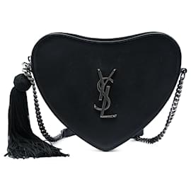 Borsa a tracolla Saint Laurent in pelle nera con monogramma a cuore e nappina