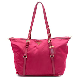 Borsa Tessuto con bordatura in Saffiano rosa Prada