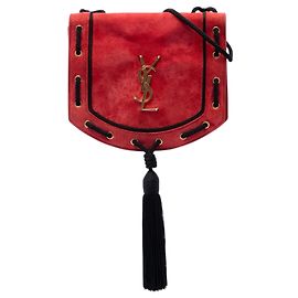 Borsa a tracolla Saint Laurent Monogram Fetish in scamosciato rosso