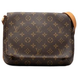 Bolsa de ombro Louis Vuitton Monogram Musette Tango alça curta marrom