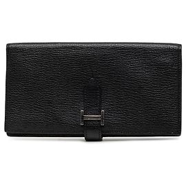 Portafoglio lungo Hermès Bearn Soufflet in chevre Mysore nero