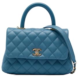 Borsa Chanel Mini Caviar Coco Top Handle Satchel Blu