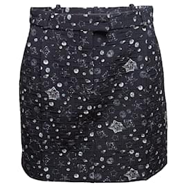 Mini gonna in seta trapuntata e stampata Fendi Starry Sky Zucca blu e bianca Taglia US S