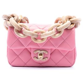 Mini bolsa crossbody Chanel Pink em madeira de wenge com corrente