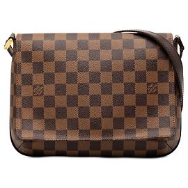 Borsa a tracolla marrone Louis Vuitton Damier Ebene Musette Tango Long Strap Crossbody Bag