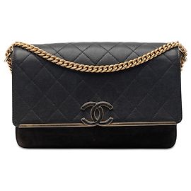 Borsa a tracolla Lady Coco Flap in Caviar e Scamosciato con cuciture CC Chanel nera