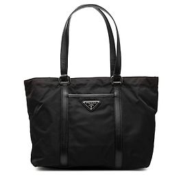 Tote in Tessuto con bordi in Saffiano nero Prada