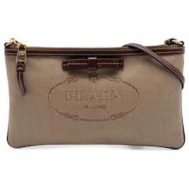 Borsa a tracolla Prada Canvas Canapa con logo e fiocco beige