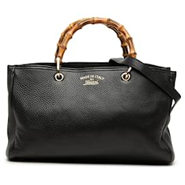 Borsa Gucci Medium Calfskin Bamboo Shopper in pelle di vitello nera