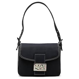 Borsa a tracolla con patta Fendi in tela FF Marble blu