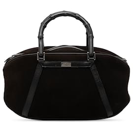 Borsa Gucci in scamosciato marrone con manico in bambù