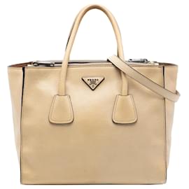 Borsa satchel in pelle di vitello Glace beige con doppia tasca e doppio manico Prada