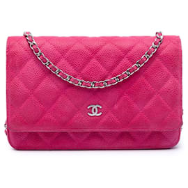 Portafoglio con catena a tracolla Chanel CC Quilted Caviar Rosa