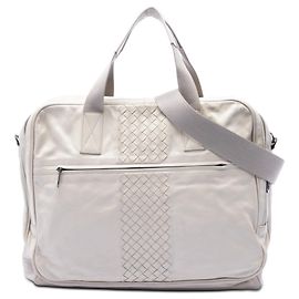 Business-Tasche aus weißem Nappa-Leder mit Intrecciato-Besatz von Bottega Veneta