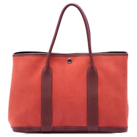 Borsa Garden Party 30 in Toile e Negonda Rosso Hermès