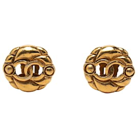 Chanel CC runde Clip-Ohrringe vergoldet
