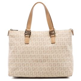 Beige Fendi Zucchino Canvas Tote