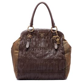 Tote in Nappa Gaufre e Tessuto marrone Prada