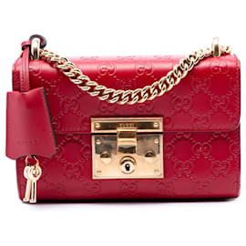 Borsa a tracolla Gucci Small Guccissima Padlock Rossa
