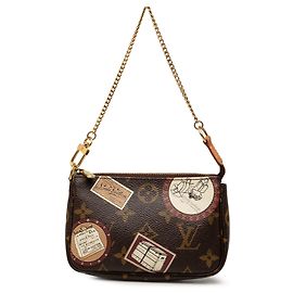 Louis Vuitton Monogram Patch Mini Pochette Accessoires Handtasche braun