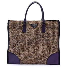 Tote piatto in viscosa con bordatura in cinghiale marrone Prada