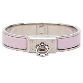 Pink Hermès Narrow Enamel Clic Anneau Bracelet PM