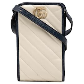 Portacellulare a tracolla Gucci GG Marmont Matelassé in pelle di vitello diagonale bianco