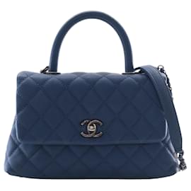 Chanel Mini Quilted Caviar Coco Top Handle Tasche Blau Satchel