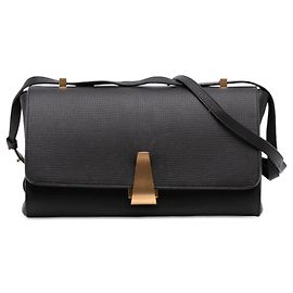 Borsa a tracolla BV Angle in pelle di vitello granulata nera Bottega Veneta