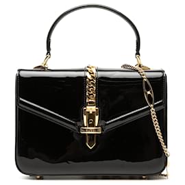 Borsa a mano Gucci Mini Patent Sylvie 1969 Satchel nera