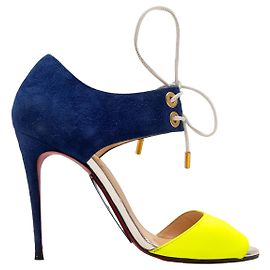 Christian Louboutin Color Block Wildleder-High Heels Marineblau & Neongelb Größe 37