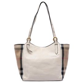 Tote Canterbury in pelle piccola e tela House Check bianco Burberry