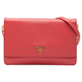 Borsa a tracolla con catena Prada Saffiano Lux rosa