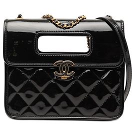 Borsa Chanel Mini Quilted Patent Graphic Catch Flap Nera