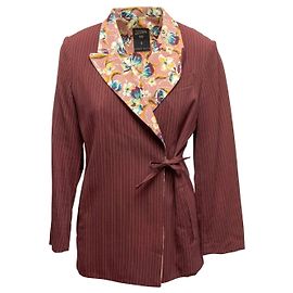 Blazer gessato con chiusura a fiocco bordeaux e multicolore Jean Paul Gaultier Femme Taglia IT 42