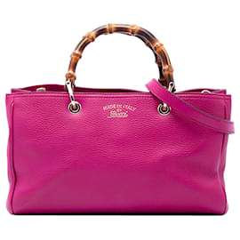 Borsa a tracolla Gucci Medium in pelle di vitello rosa con manico in bambù