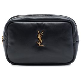 Necessaire Calypso Small em pele de cordeiro acolchoada com monograma preto Saint Laurent
