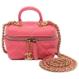 Borsa Vanity Chanel Micro Caviar con catena rosa