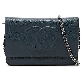 Bolso bandolera Blue Chanel CC Caviar Wallet On Chain