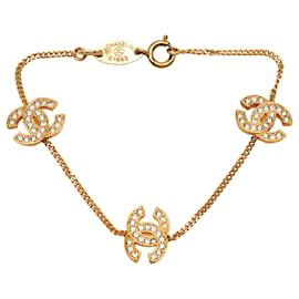 Bracciale Chanel Triple CC placcato oro e strass
