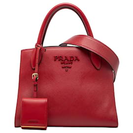 Borsa Top Handle Tote Satchel Prada Small Saffiano Cuir Monochrome Rossa
