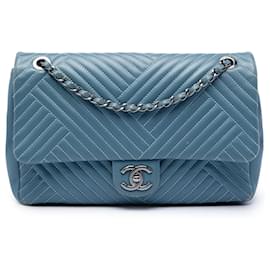 Borsa a Spalla Chanel Large Lambskin CC Crossing Flap Blu