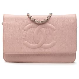 Borsa a tracolla con catena Chanel CC Caviar rosa