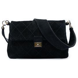 Borsa a tracolla Chanel CC in scamosciato trapuntato nero