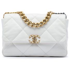 Borsa Chanel Large 19 in agnello bianco